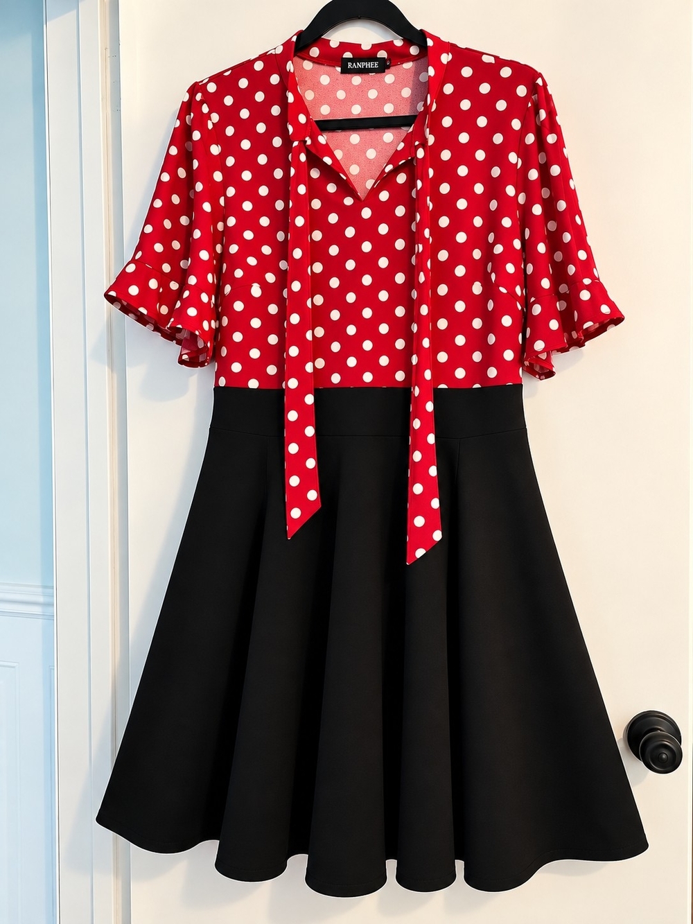 Red Polka Dot & Black Fit-and-Flare Kids Dress